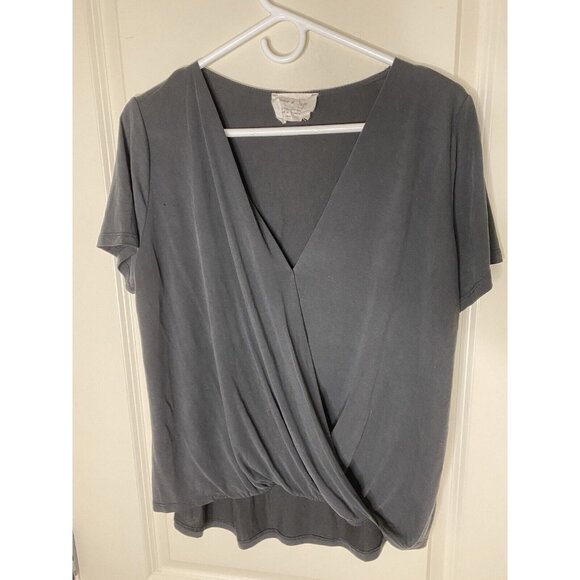 Sadie & Sage Black Drape Front Blouse Sz L Made in USA Top - Picture 1 of 6